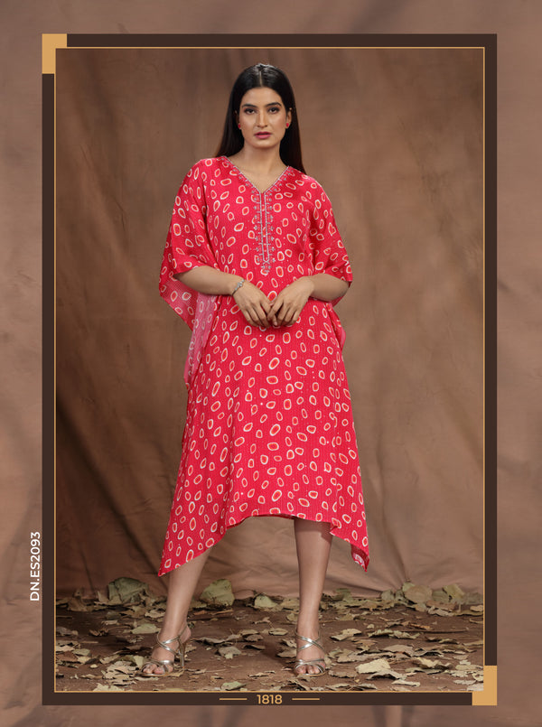 HOT PINK PRINTED & EMBROIDERED KAFTAAN #7961