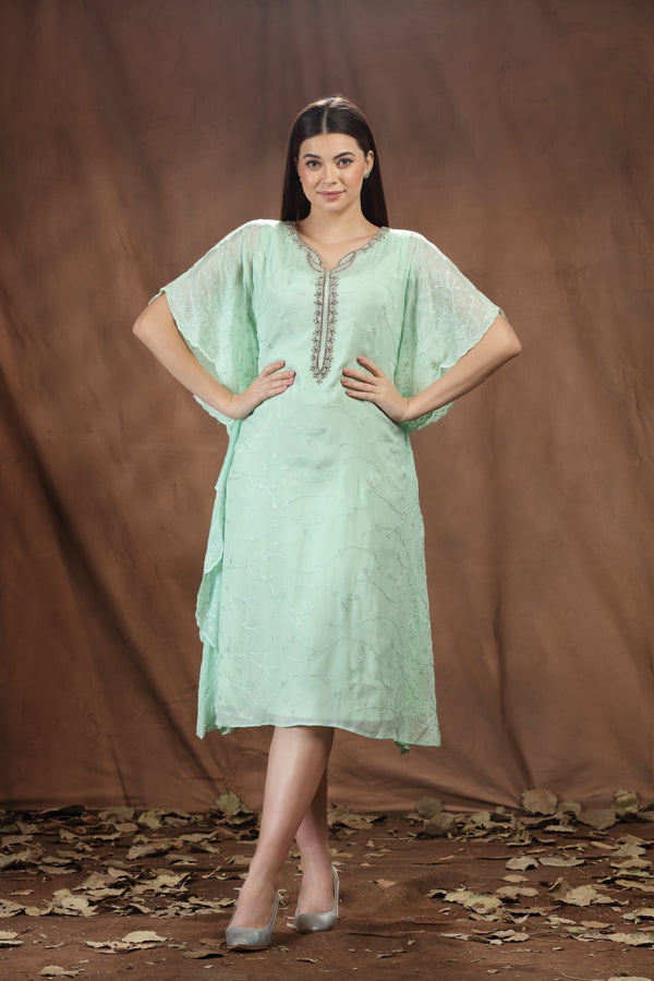 LIGHT TEAL EMBROIDERED KAFTAAN #7960