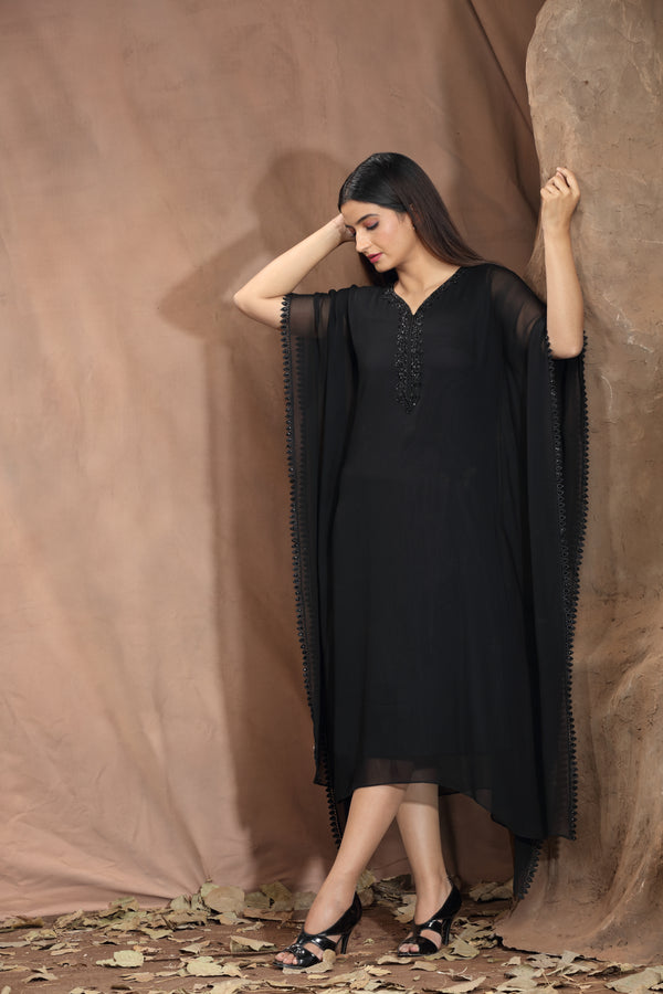 BLACK TONE ON TONE EMBROIDERED KAFTAAN #7963