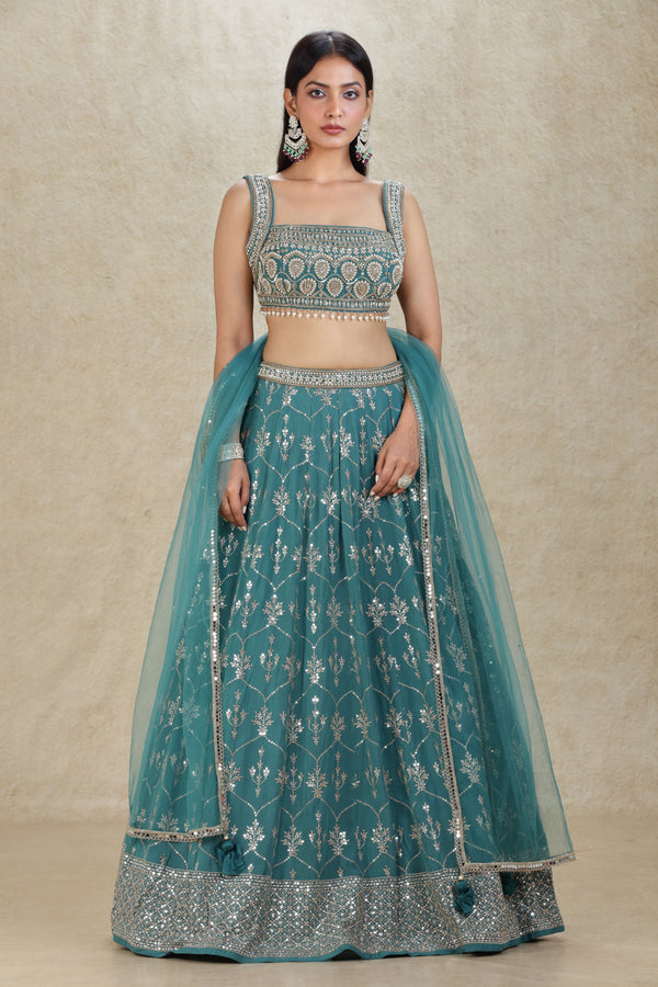 LIGHT TEAL EMBROIDERED LEHENGA SET #8269