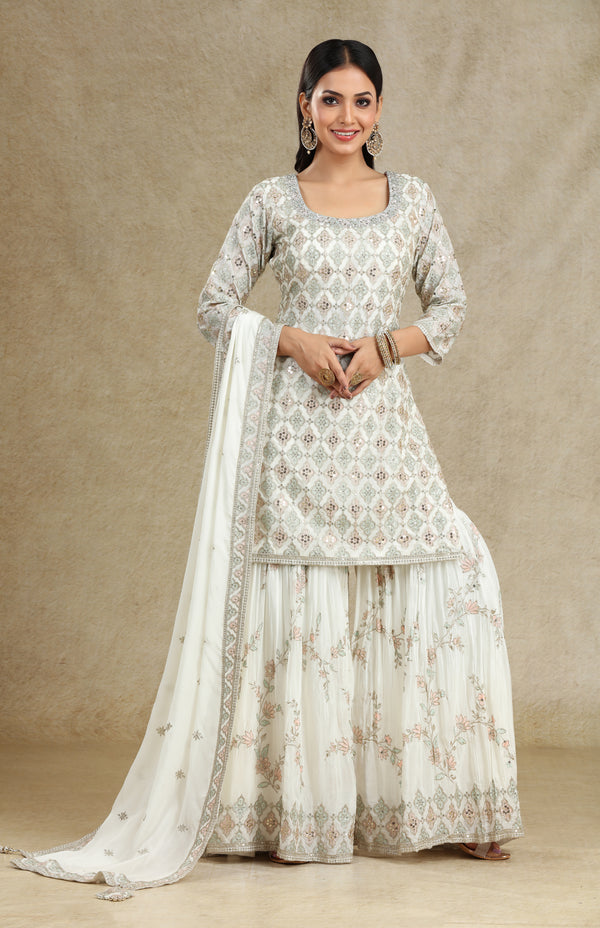 IVORY & PASTEL SHARARA SUIT SET #7667