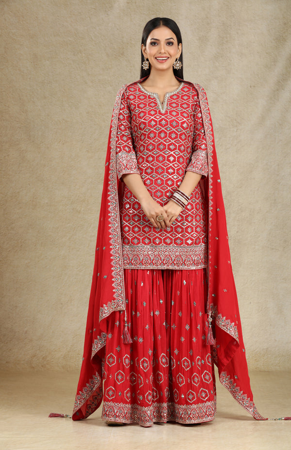 RED SHARARA SUIT SET #7665