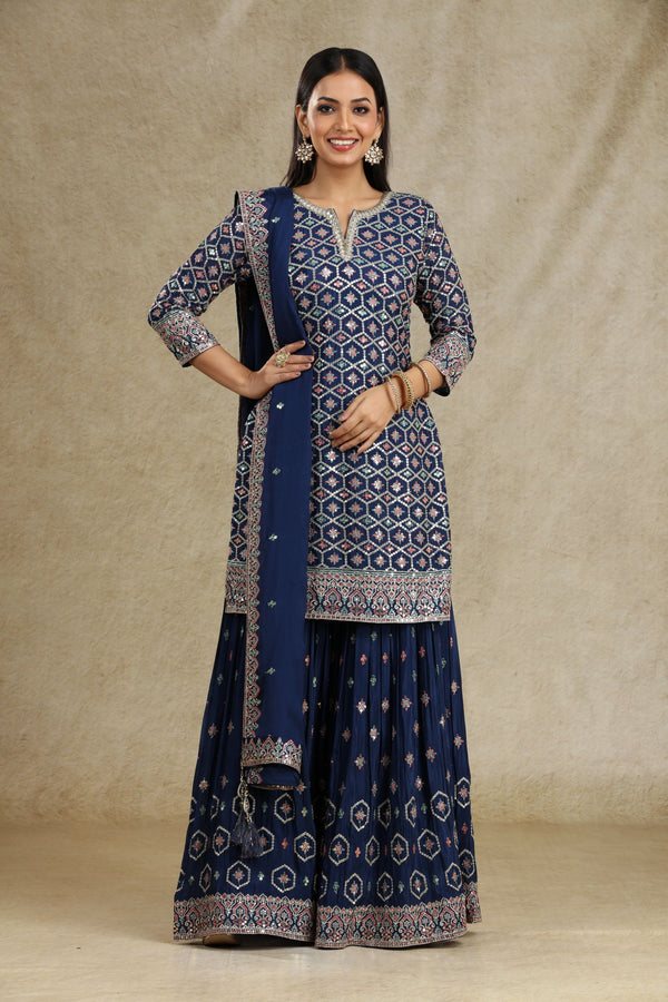 NAVY BLUE SHARARA SUIT SET #7606