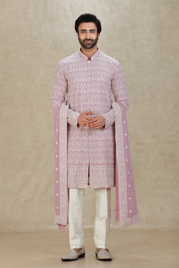 LILAC  SEQUINS & CHIKAN KARI BUTTON DOWN KURTA SET #8104