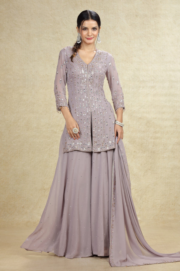 LAVENDER HAND EMBROIDERED GHARARA SUIT SET #8025