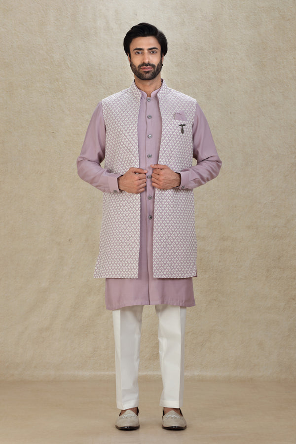 LILAC OPEN STYLE EMBROIDERED BANDI KURTA SET #7741