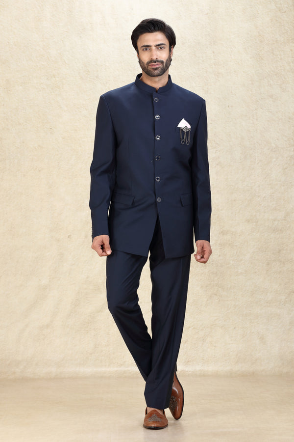 NAVY BLUE PURE MERINO WOOL JODHPURI SUIT #8275