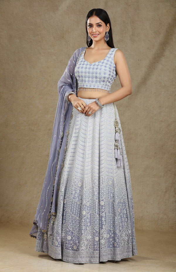 LILAC SHADED CHIKANKARI LEHENGA SET #7692