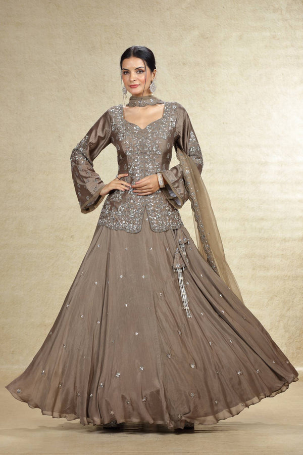 DARK TAUPE HAND EMBROIDERED LEHENGA SUIT SET #8028