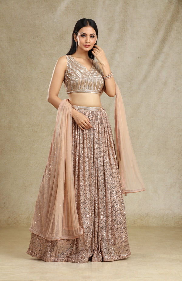 ROSE GOLD SEQUINS LEHENGA SET #7772