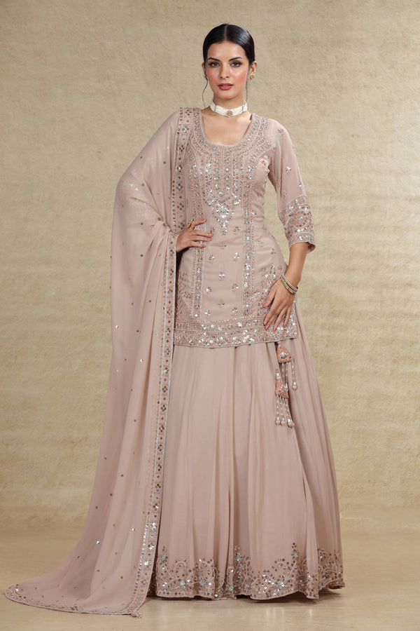 TAUPE TONE ON TONE HAND EMBROIDERED LEHENGA SUIT SET #8034