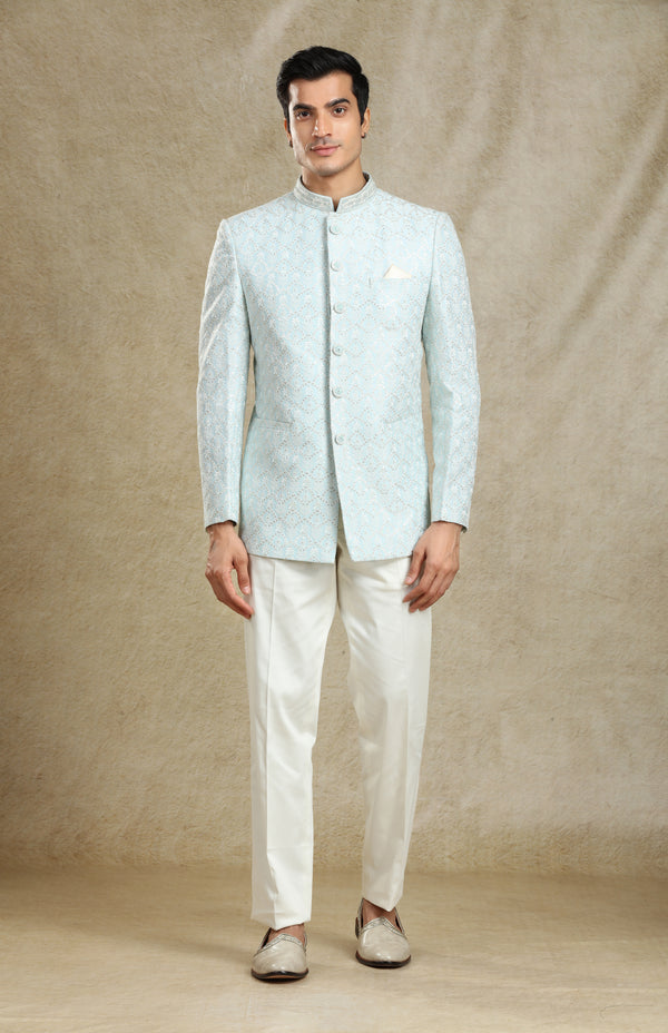 MINT CHIKANKARI JODHPURI SUIT #7696