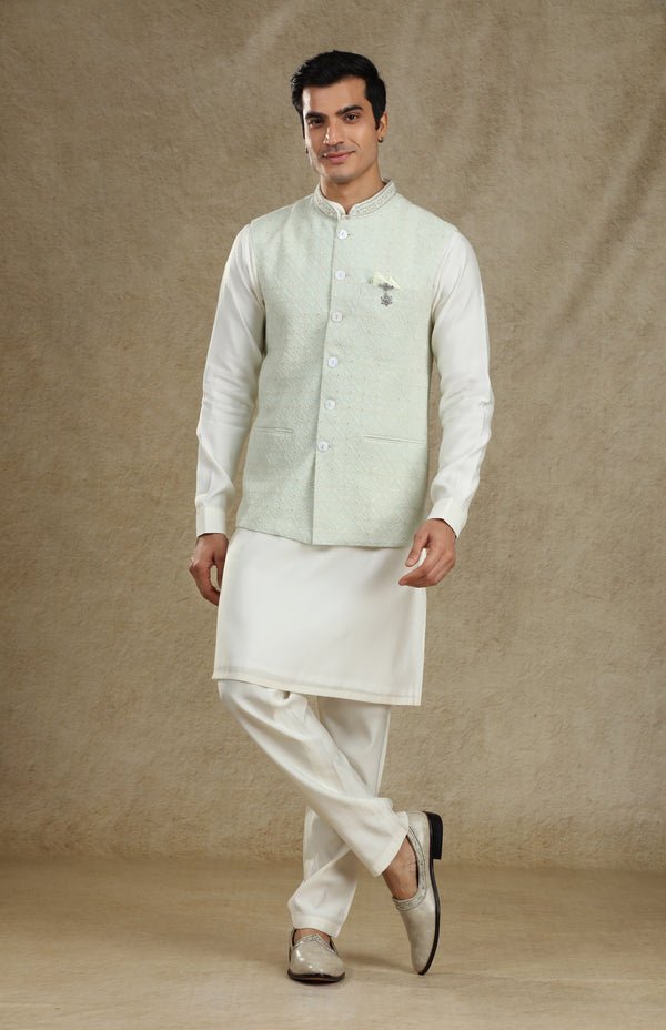 SAGE GREEN CHIKANKARI BANDI KURTA SET #7719