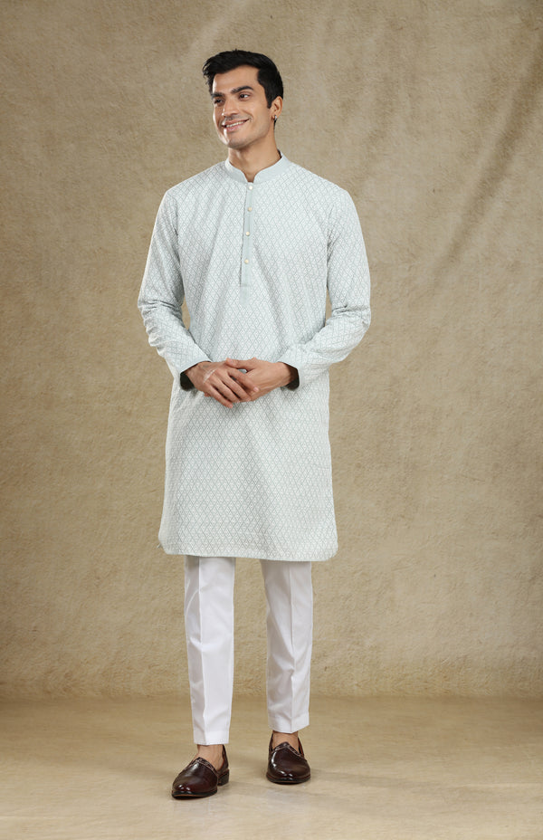 SAGE GREEN CHIKANKARI KURTA SET #7616