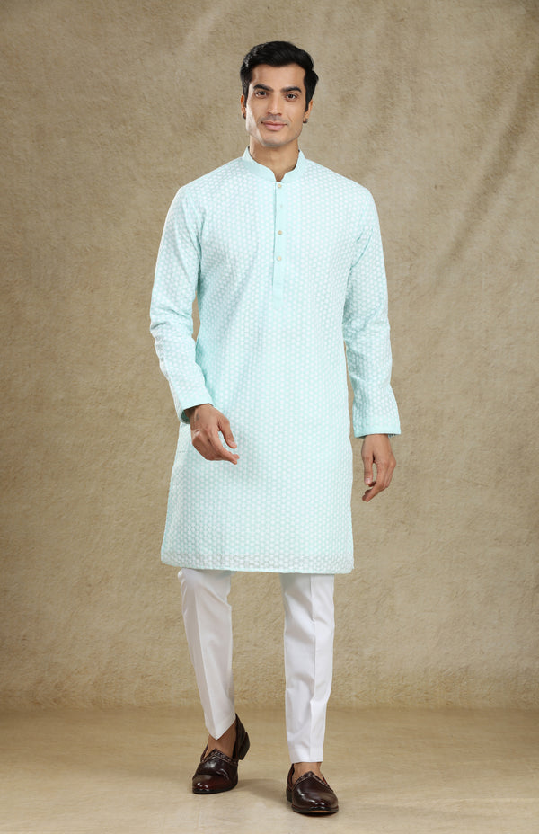 MINT CHIKANKARI KURTA SET #7624