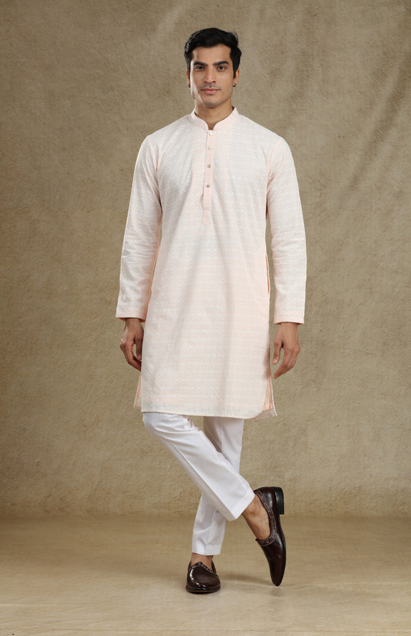 LIGHT PEACH CHIKANKARI KURTA SET #7618