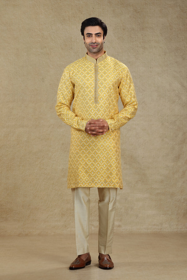 YELLOW BANARASI BROCADE SILK KURTA SET #8160