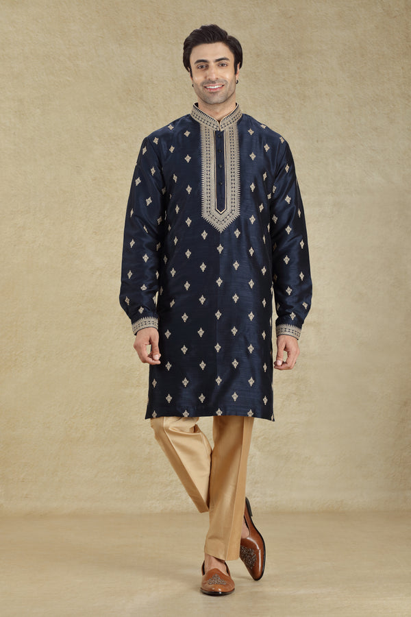 NAVY BLUE ZARI EMBROIDERED KURTA SET #8174