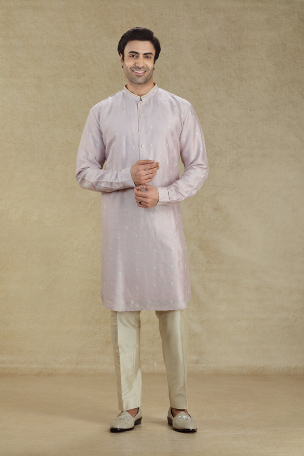 DUSTY LAVENDAR THREAD EMBROIDERED SILK KURTA SET #8183