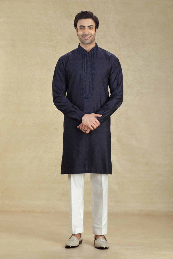 NAVY BLUE EMBROIDERED KURTA SET #8163