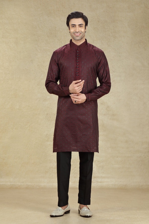 BURGUNDY BLUE PRINTED KURTA SET #8239