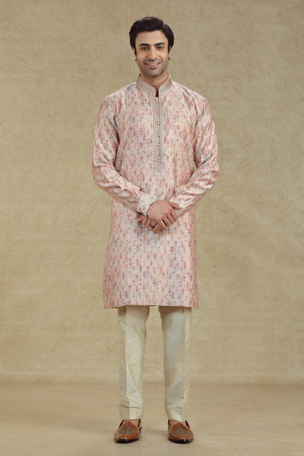 LIGHT PINK FLORAL PRINTED KURTA SET #8236