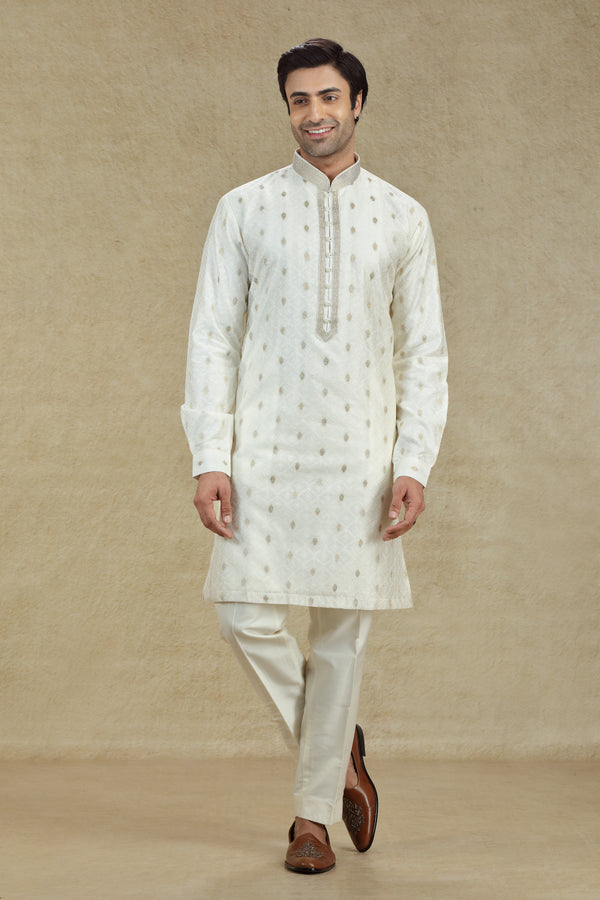 LIGHT SAGE GREEN BANARASI BROCADE SILK KURTA SET #8178