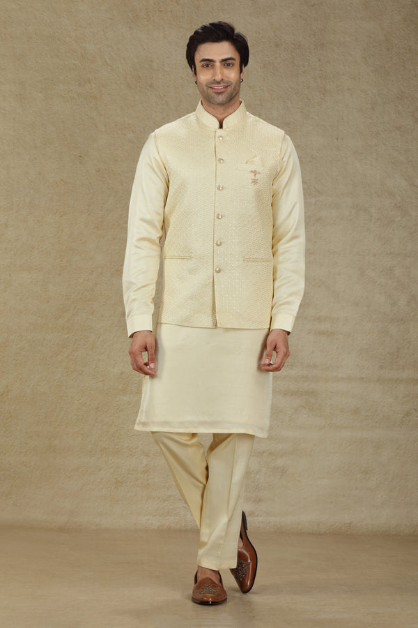 ALL CREAM EMBROIDERED BANDI KURTA SET #7986