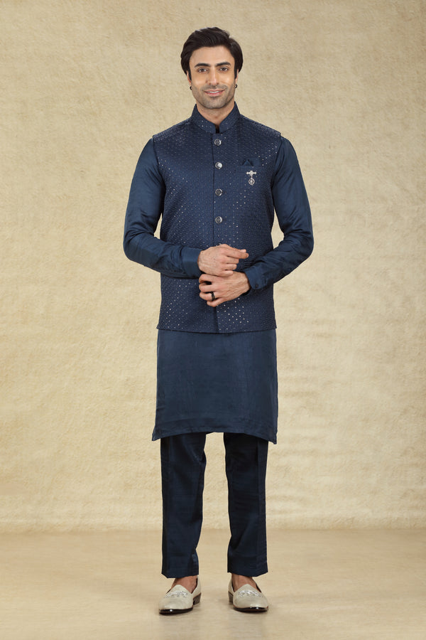 ALL NAVY EMBROIDERED BANDI KURTA SET #7732