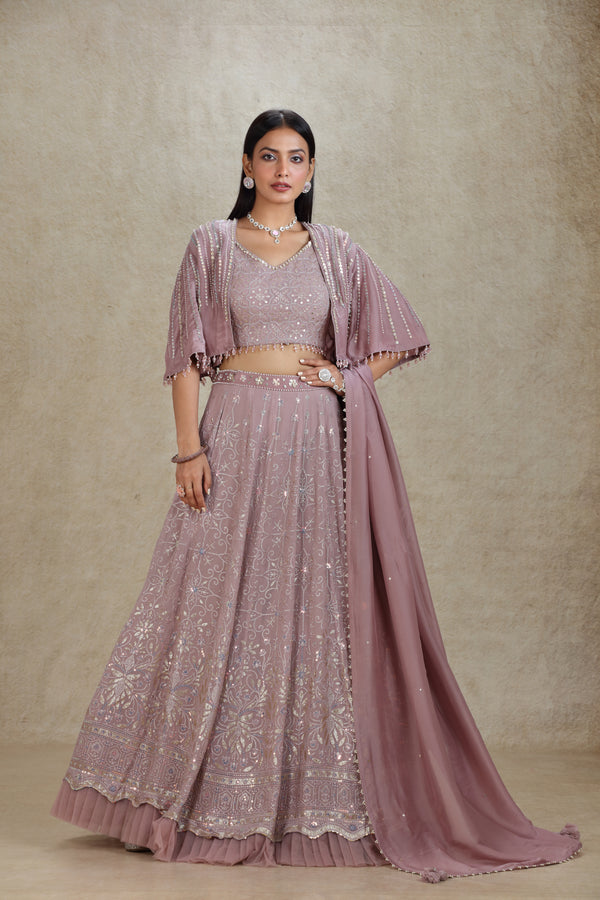 MAUVE EMBROIDERED LEHENGA SET WITH SHORT JACKET #8272