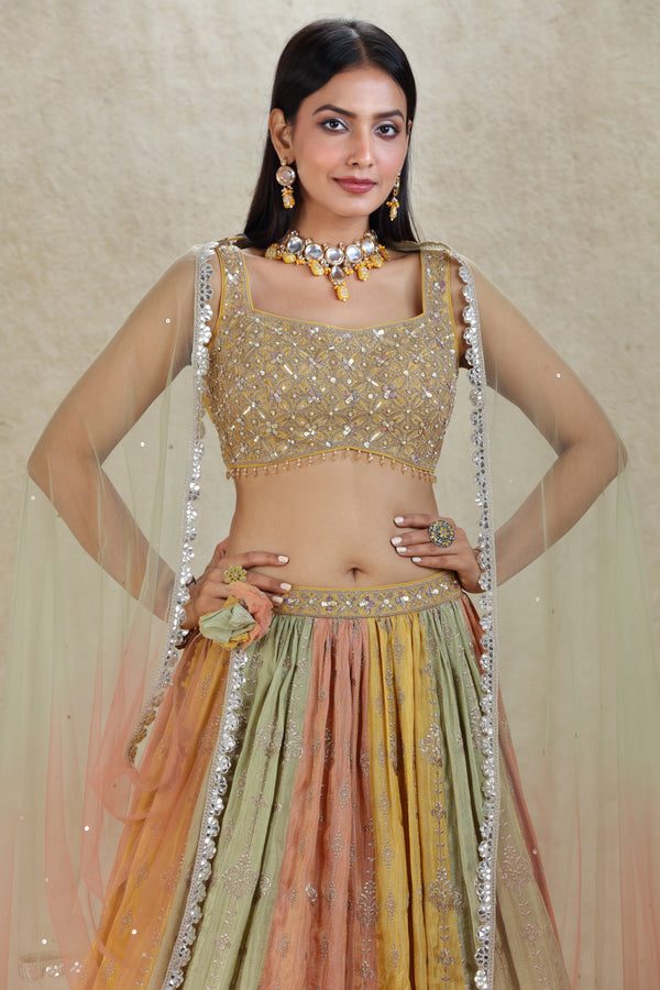 YELLOW MULTI COLOR EMBROIDERED LEHENGA SET #8265