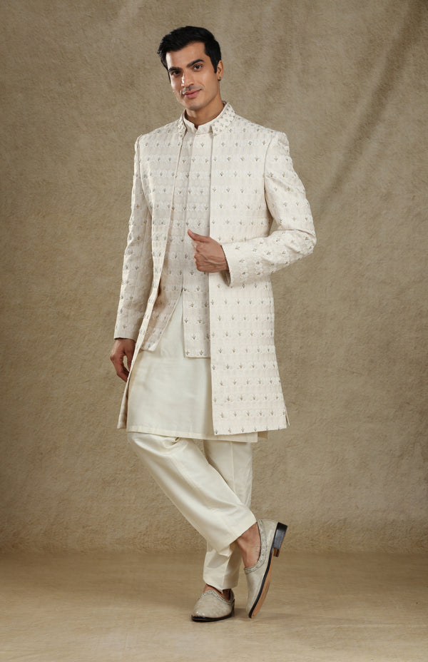 IVORY LAYERED  SHERWANI SET #7713