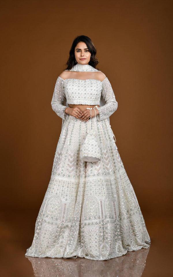 IVORY HAND EMBROIDERED LEHENGA SET WITH PASTEL DETAILING #7824