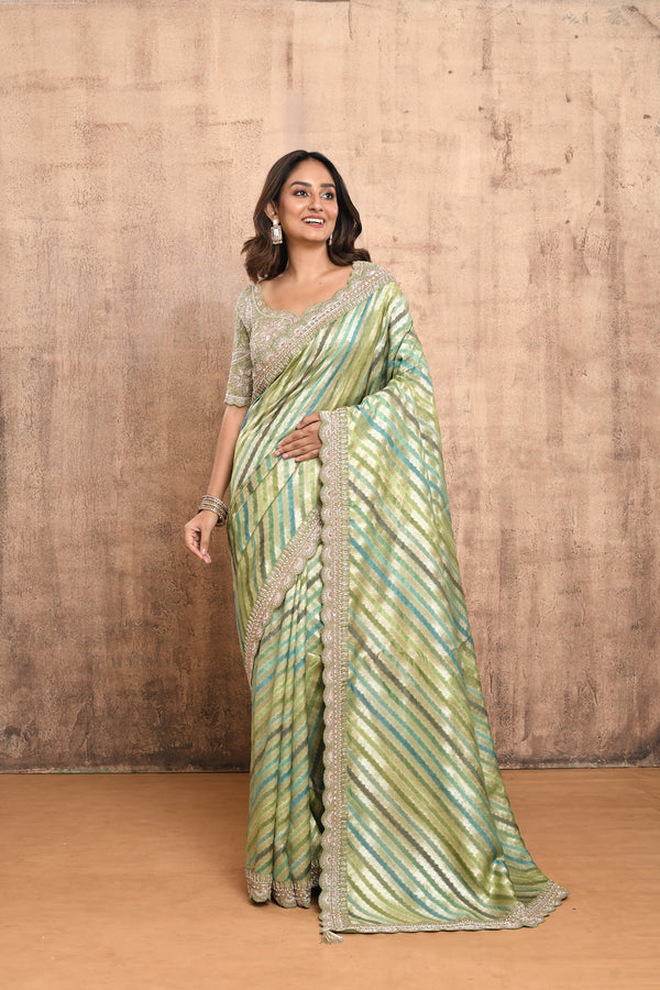 MULTI COLOR HAND EMBROIDERED BANARASI SILK SAREE WITH DESIGNER BLOUSE #7912