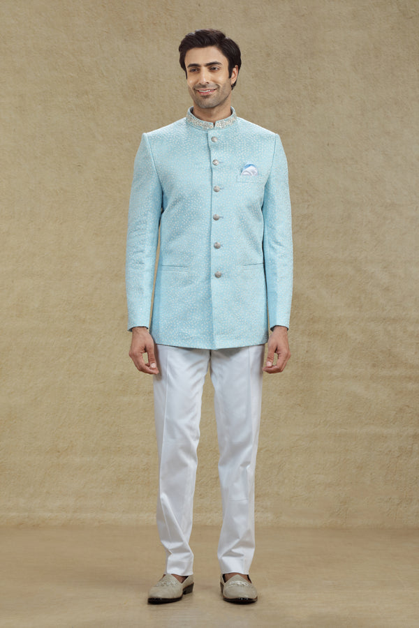 POWDER BLUE EMBROIDERED JODHPURI SUIT #7929