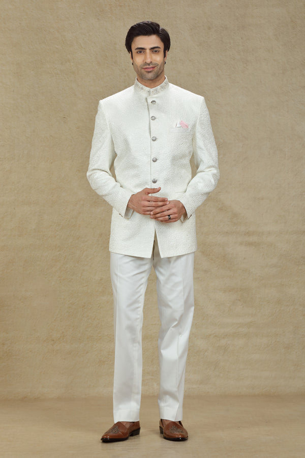 IVORY TONE ON TONE EMBROIDERED JODHPURI SUIT #7930