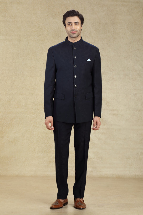 NAVY BLUE PRINTED JODHPURI SUIT #7932