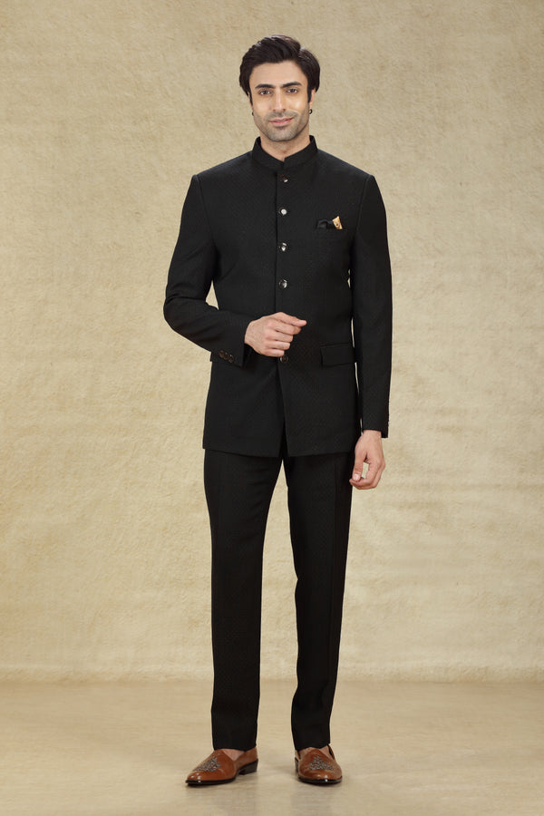 BLACK PRINTED JODHPURI SUIT #7933