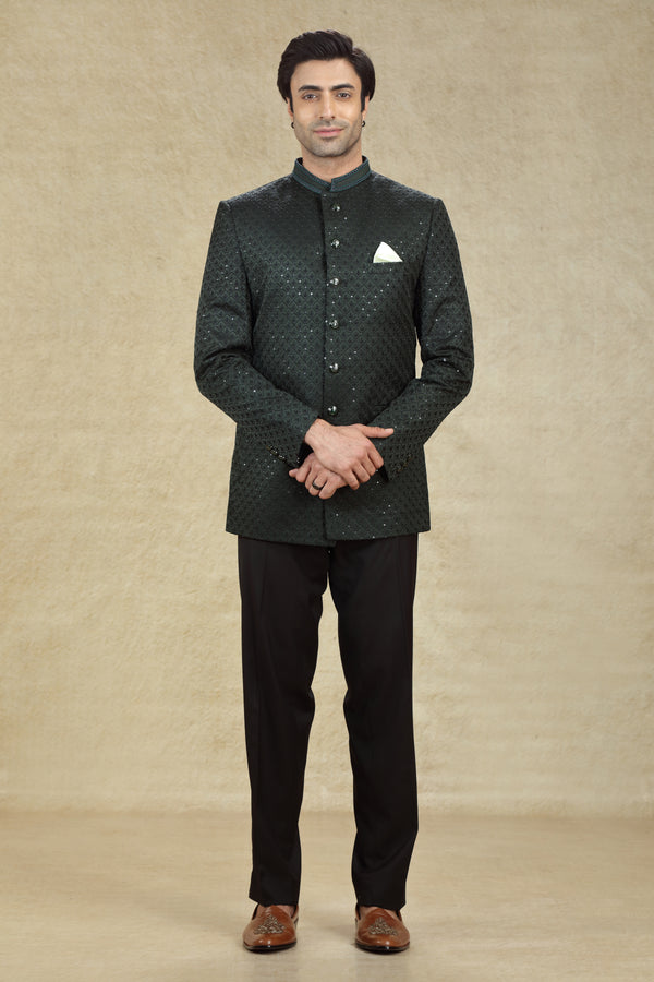 FOREST GREEN EMBROIDERED JODHPURI SUIT #7937