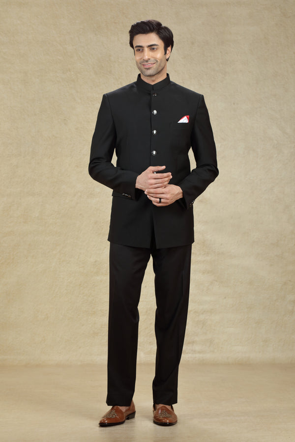 BLACK PURE MERINO WOOL JODHPURI SUIT #7938