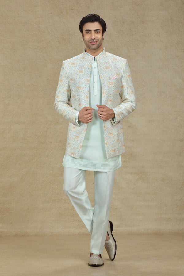 MINT BLUE EMBROIERED JODHPURI SUIT #7940