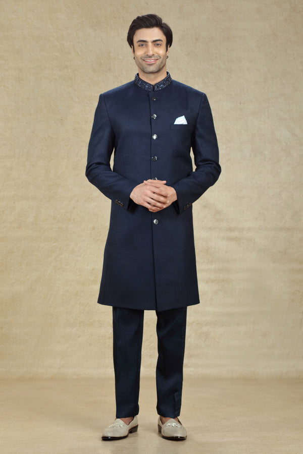 NAVY BLUE NAWABI SHERWANI SET #7946