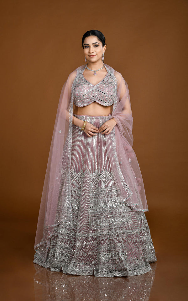 DUSTY PINK HAND EMBROIDERED LEHENGA SET #8152