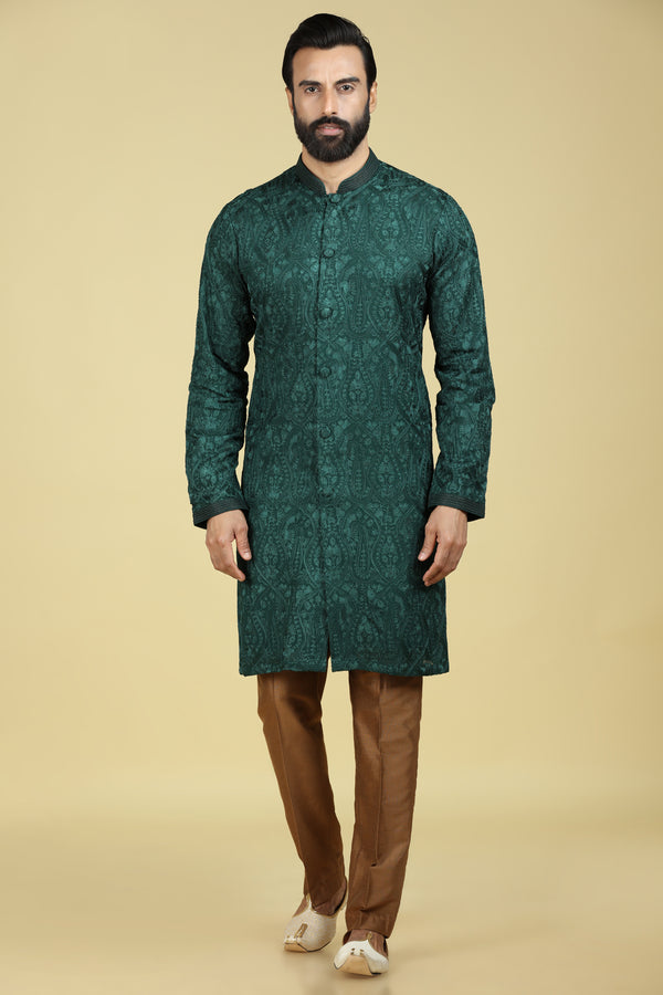 Forest Green Chikankari BUTTON DOWN Kurta Set #6669