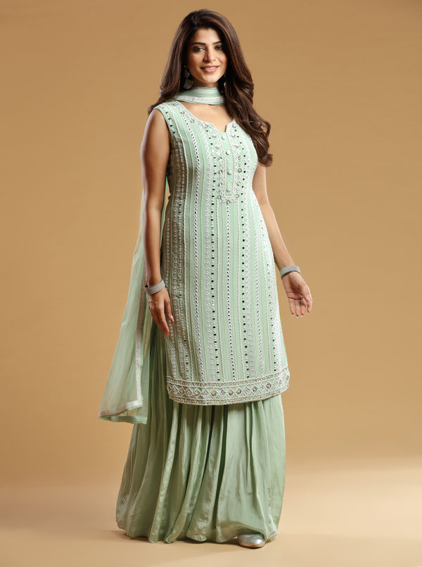 SAGE GREEN CHINNON SHARARA SET #7422