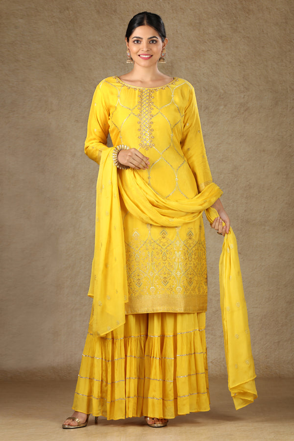 Yellow Banarasi Sharara Suit Set