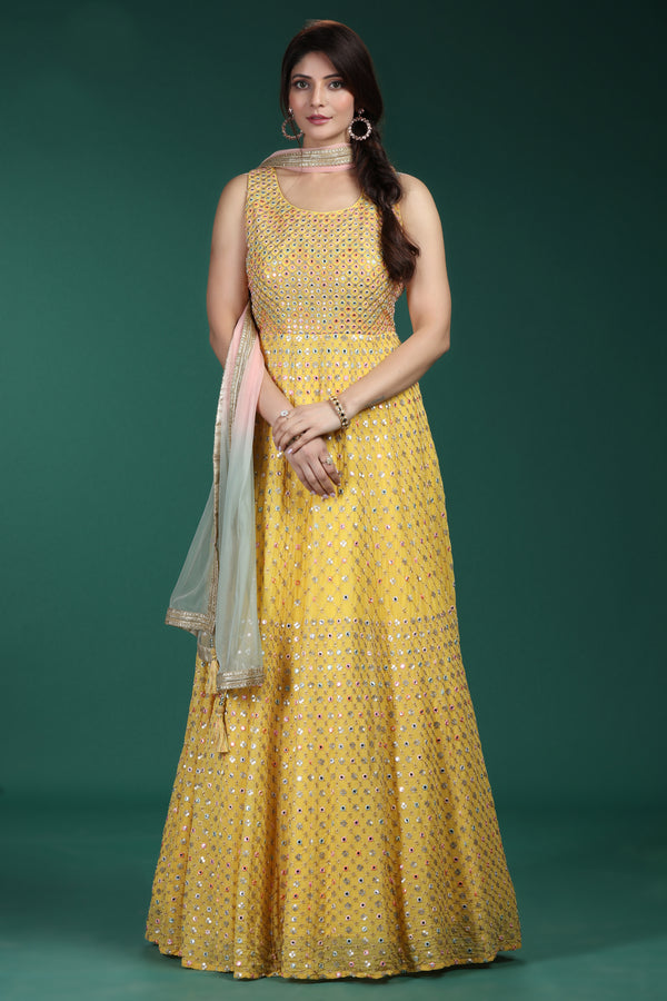 Yellow Multicolor Gown Set