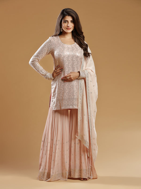 BLUSH PINK SEQUINS SHARARA SUIT SET #7441