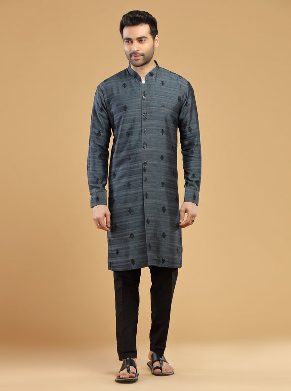 GRAYISH BLUE Button down kurta Set #7509