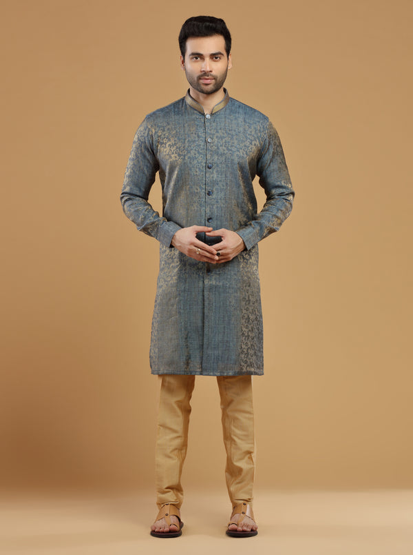 STEEL BLUE Button down kurta Set #7513